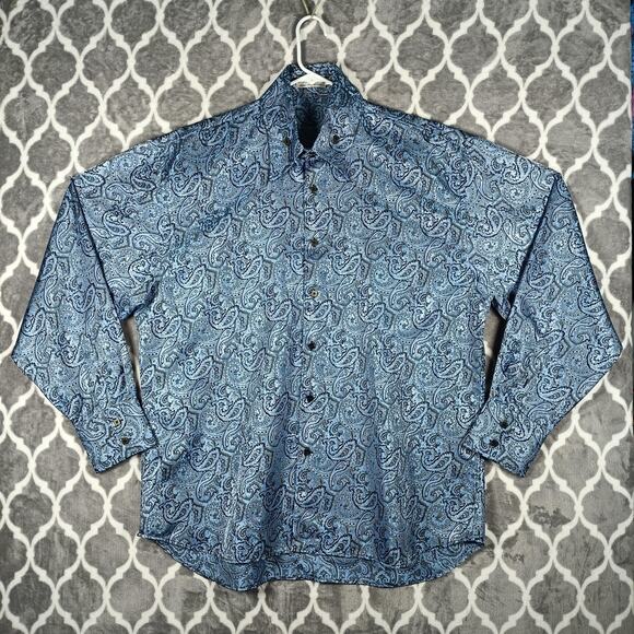 Angelino for Bermuda Shirt Mens 5XL Blue Paisley Jacquard Dress Shirt Big Tall - Picture 1 of 14